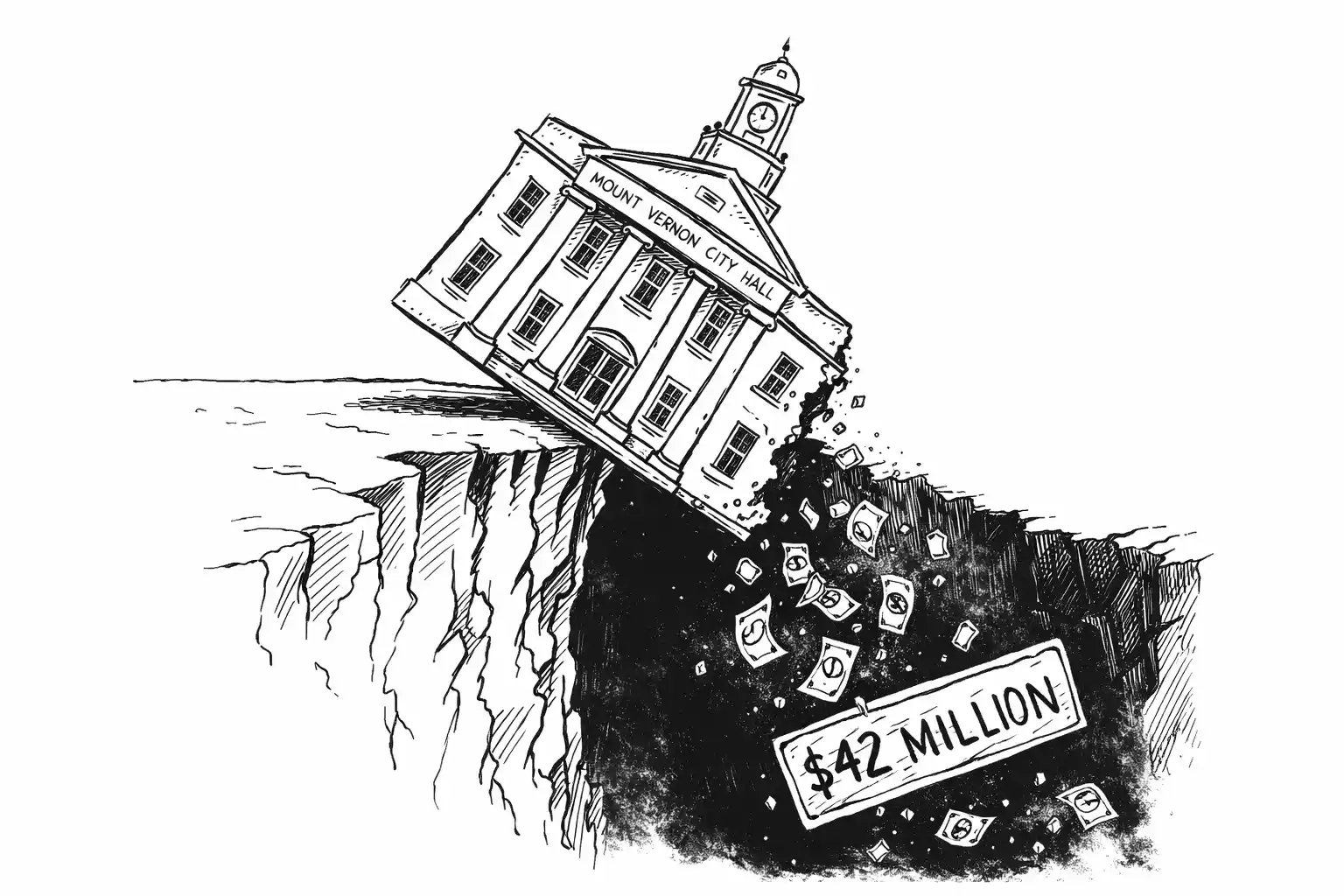 Drawing of Mount Vernon City Hall Sliding into the Abyss
